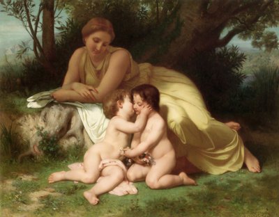 Young Woman Contemplating Two Embracing Children (1861) by William Adolphe Bouguereau